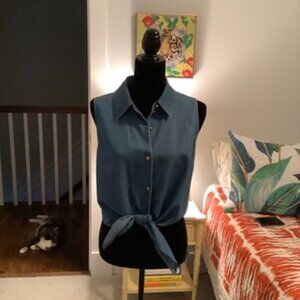 Michael Kors Sleeveless Tie Front Chambray Top